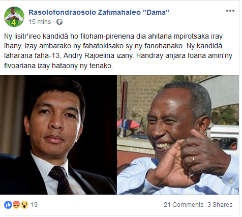 Fake news : Dama ne supporte pas qu’on associe son nom avec celui de Rajoelina